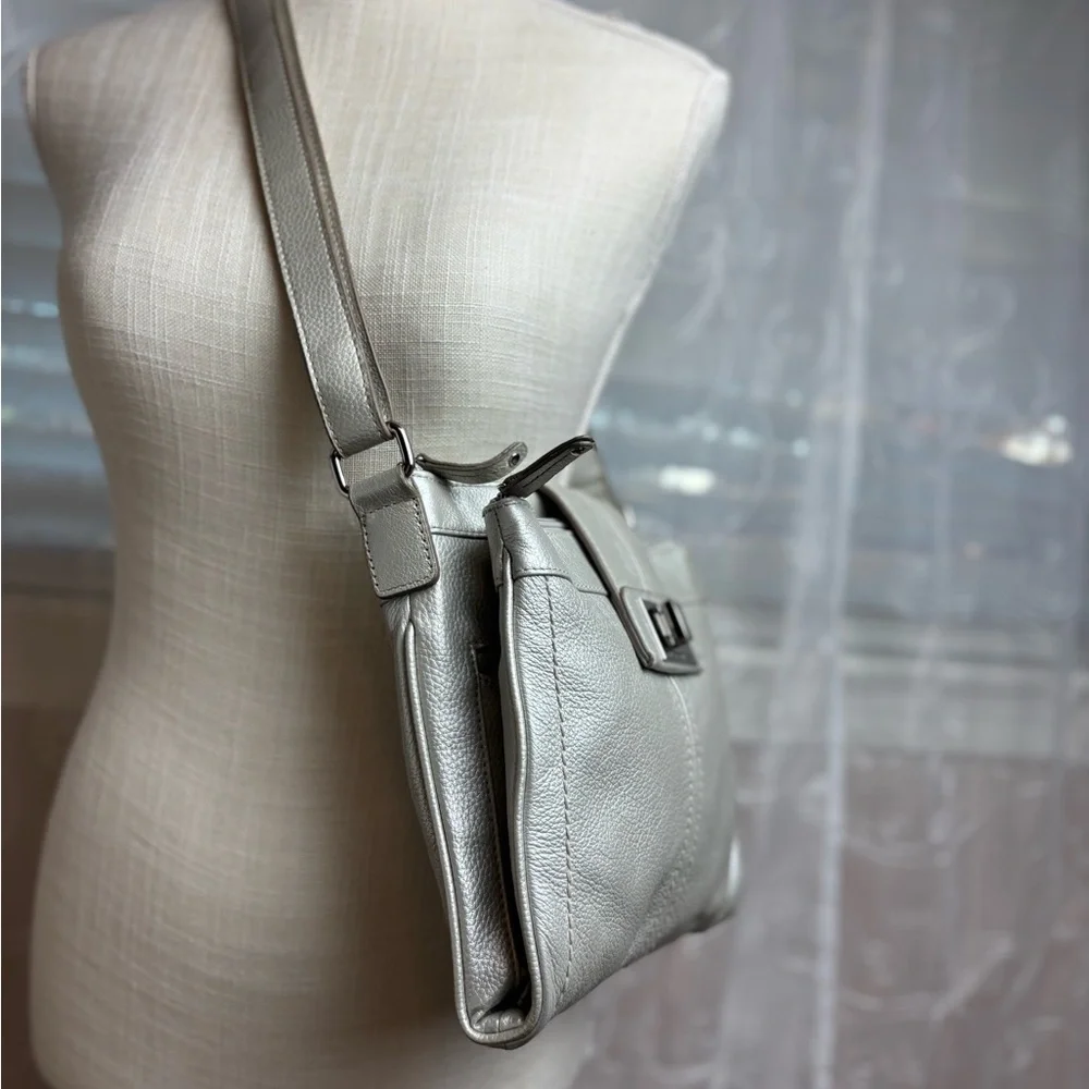 Tignanello Silver Metallic Leather Crossbody/Shoulder Purse